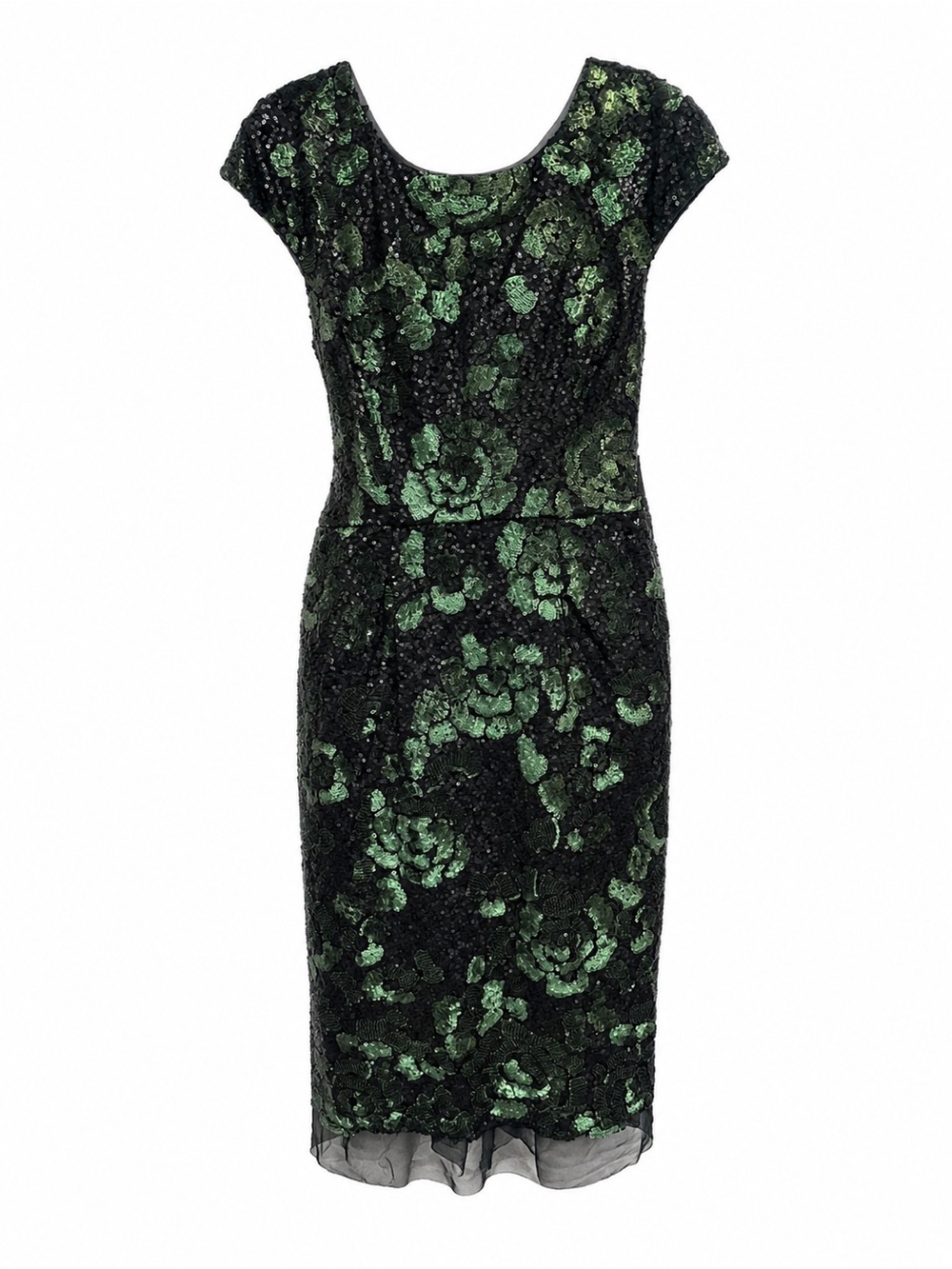 VERA WANG Black and Green Sequin Floral Midi Dress Sz 8 NWT